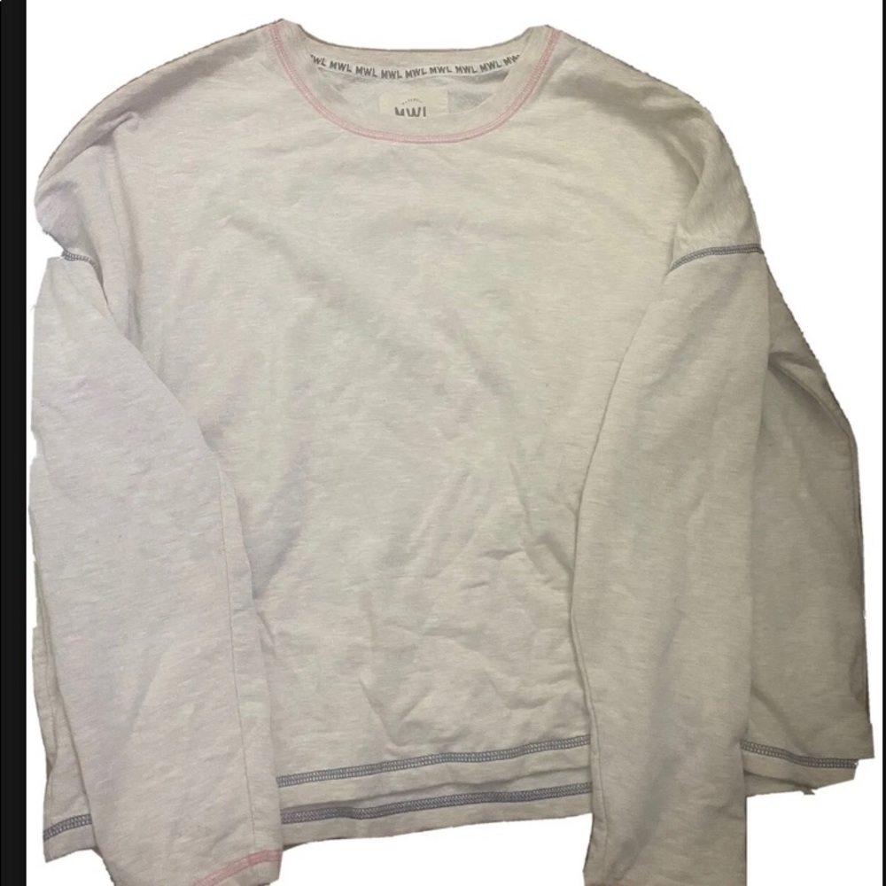 madewell  women’s “make weekends longer” sweatshirt with pink and blue stitching